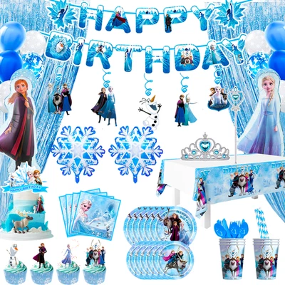 Decoración de cumpleaños congelado Disney fiesta vajilla platos servilleta globos Elsa Foto 1 de 4