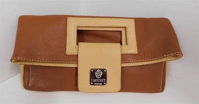 I Medici Italian Cognac Natural Leather Foldover Clutch Tote Italy - Image 1 of 4