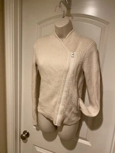 Athleta Womens Sweater XS White Ivory Knit Long Zip Up 100 % Wool sdh - Picture 1 of 7