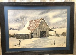 Granero en Tormenta de Nieve acuarela original firmada por la artista Barbara Burnett de KS - Imagen 1 de 9