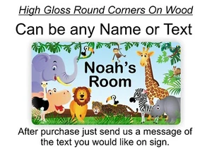 Jungle Animals, Zoo Bedroom Room Door Name Sign, Plaque Child Boy or Girl - Picture 1 of 4