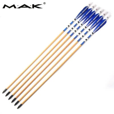 6Pcs 31'' Traditional Wooden Arrows Archery W/Turkeys Real Feather Hunting Shoot - Image 1 of 4