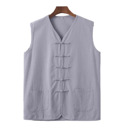 Traje Tang Chino Tradicional Para Hombres Chaleco Prendas para el torso Algodón Artes Marciales Kung Fu Uniforme Foto 1 de 4