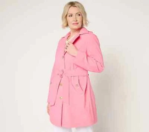 Dennis Basso Trench Cappotto Impermeabile con Cappuccio-Rosey Rosa-Petite Large-A679224 - Foto 1 di 2