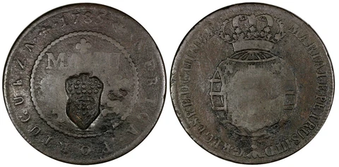 Angola Maria I Copper 1785 Macuta 44 mm  32.55g. Countermarked  (20 786) Cover