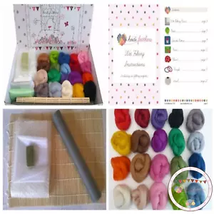 Heidifeathers® verpackt Premium NASSFILZSET - ""20 Merinofarben"" - Bambusmatte. - Bild 1 von 10