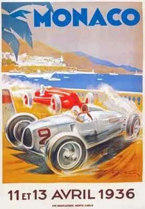 Vintage Monaco Rennwagen Poster Druck Grand Prix Classic selten Motorsport A4 - Bild 1 von 2