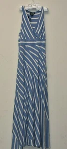  NEW Ralph Lauren GIRLS Maxi Jersey Striped Summer Dress Blue White Long M 8 10 - Picture 1 of 7
