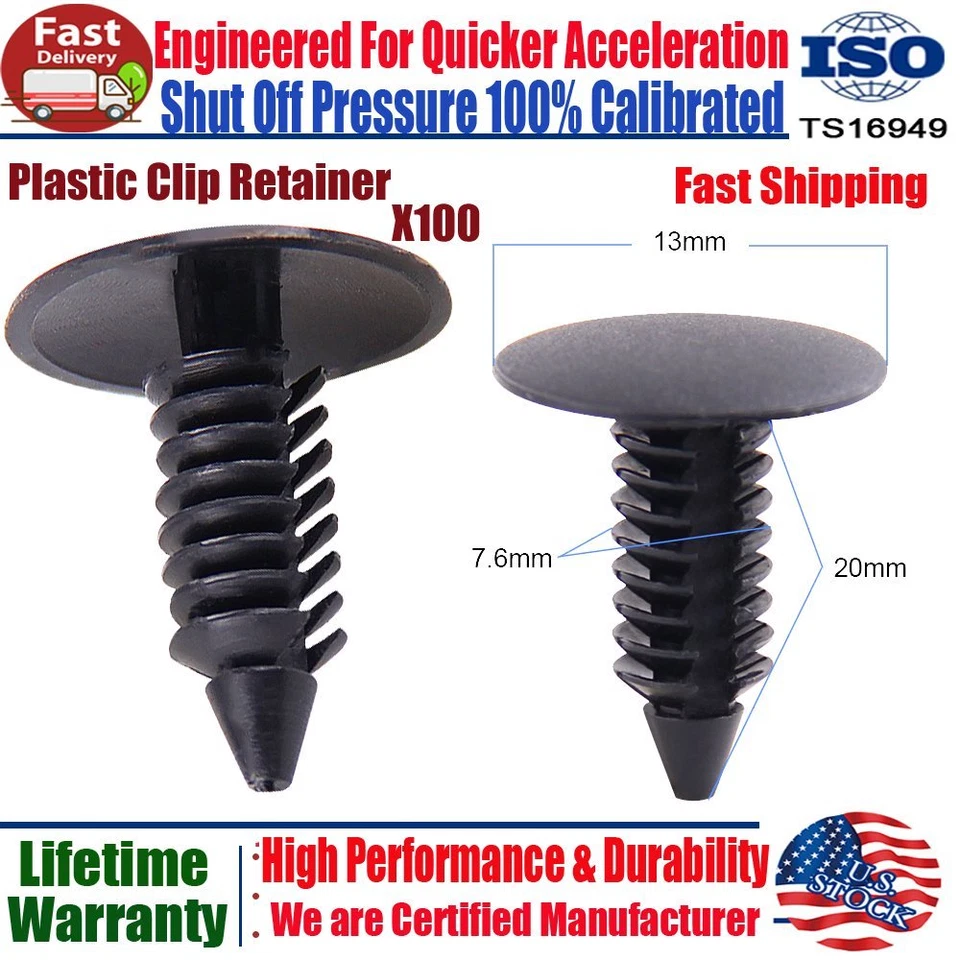 100Pcs Plastic Clip Trim Car Auto Push Pin Rivet Bumper Fastener Panel Retainer - Image 1 of 4