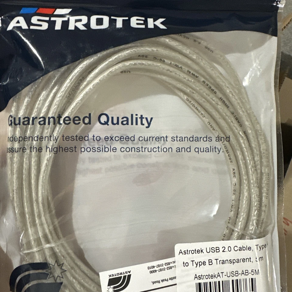 Astrotek USB 2.0 Cable 5m - Type A Male to Type B Male Transparent Colour - image 1 of 1
