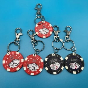Lot of 5 Casino Poker Chip Key Chain $100 $5 Black Red Flush ,New Las Vegas - Picture 1 of 6
