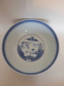 Vintage chinesische blau-weiße Porzellan Schale Dorf Bergszene 26 cm - Bild 1 von 6