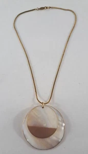 Vintage Napier Necklace Statement Abalone Medallion Gold Tone White Beige 18" - Picture 1 of 5