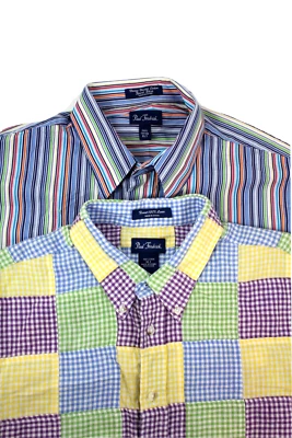Paul Frederick Men's XLT Linen Cotton Striped & Patches Dress Shirt Lot of 2 - Image 1 of 4