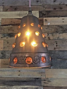 BRUTALIST PEILL & PUTZLER CAGED COPPER AMBER GLASS UFO CEILING LIGHT LAMPSHADE - Picture 1 of 21