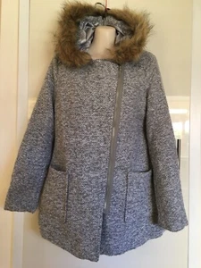 NWT TEMT Grey Faux Fur Lined Hooded Zip Up Coat Jacket Size 10 (rrp $59.95) - Picture 1 of 4