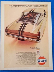 1966 GULF OIL CORPORATION ORIGINAL PRINT AD FEATURING PLYMOUTH BARRACUDA CAR - Picture 1 of 1
