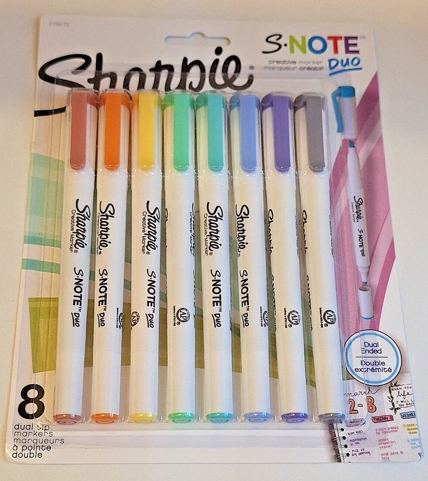 New 8 Sharpie S Note Duo Set Double Ended Fine Bullet Chisel Tip Mild Colors Foto 1 de 2