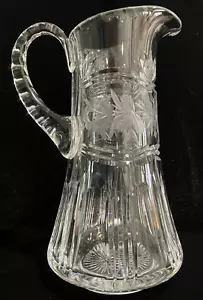 Heavy Lead Crystal Pitcher Brilliant Cut & Etched Designs Very Pretty - Read! - Picture 1 of 13