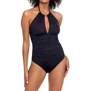 Traje de baño de una pieza con cuello halter Lauren Ralph Lauren para mujer, negro, 10, 20 W - Imagen 1 de 8