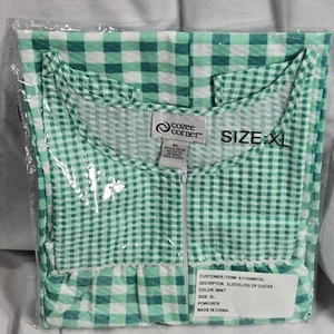 Cozee Corner Womens XL Sleeveless Zip Duster Mint with White Lace Trim NOS - Picture 1 of 4