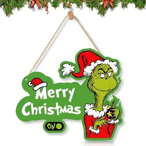 Grinch Christmas Decorations Hanging Sign Wooden Decor Door Sign Indoor Outdoor - Picture 1 of 7
