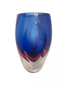Art Glass Sommerso6"Vase Blue Purple Violet Pink Maroon Heavy Clear Bottom Sides - Picture 1 of 8