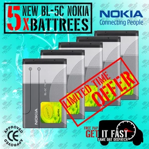 5X Genuine BL-5C BL5C BATTERY FOR NOKIA 1100 1600 2300 6230 6630 6680 3100 6230i - Picture 1 of 3