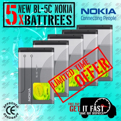 5X BATERÍA ORIGINAL BL-5C BL5C PARA NOKIA 1100 1600 2300 6230 6630 6680 3100 6230i Foto 1 de 3