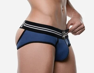 PUMP! Round2 Backless Briefs Jock Combo Ribbed Cotton Blue 12081 23 - Picture 1 of 6