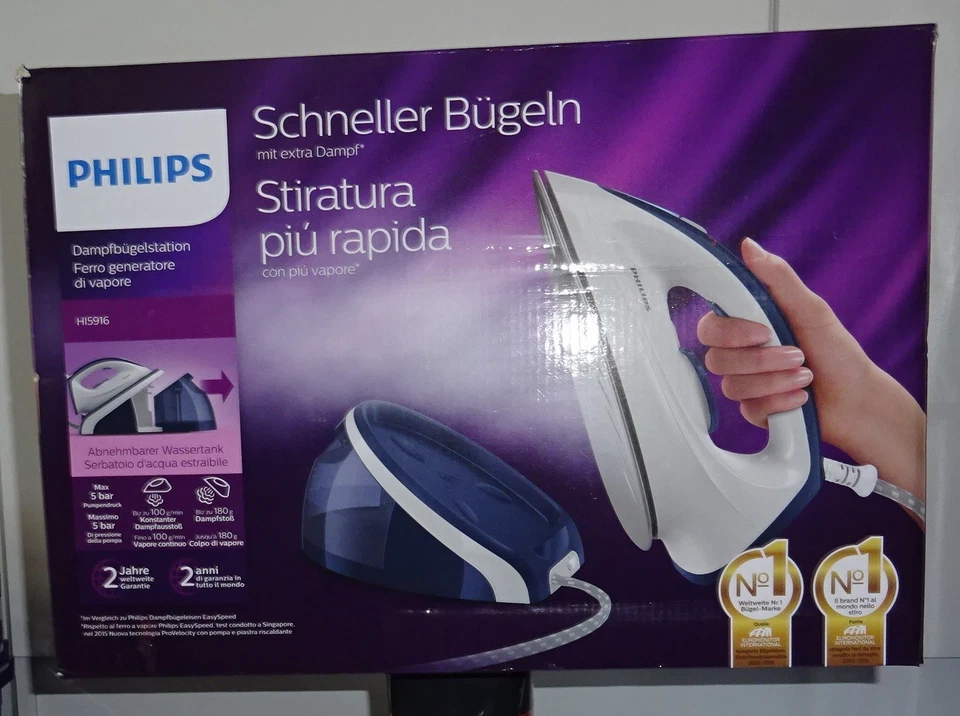 Philips HI5916 Ceramic Steam Generator Iron 2400W 1.1L 5 Bar Pressure Blue White - Image 1 of 1