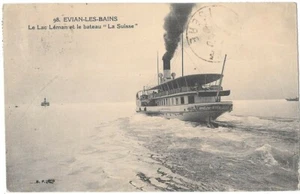Evian-Les-Bains(74) Le Lac Léman et le Bateau La Suisse CPA Animée écrite ~1910 - Picture 1 of 2
