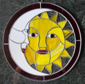 Vintage Sun and Moon Stained Glass Suncatcher – Celestial Window Hanging Art - Picture 1 of 3