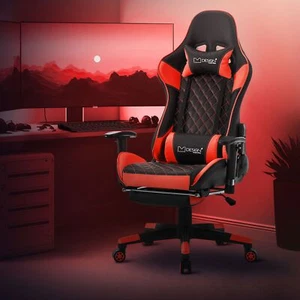 Silla gaming roja para escritorio asiento racing gamer ajutable con reposapies - Imagen 1 de 8