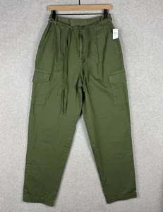Gap Pants Womens 6 TALL Green Boho Beach Cotton Cargo Zip Office Casual NEW - Picture 1 of 12