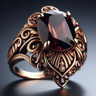 Natural Garnet Ring Gold, Garnet Diamond Engagement Ring 14K Gold Plated