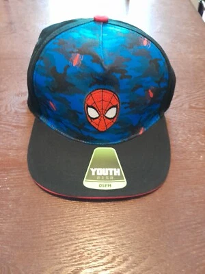 Spider-Man Boys Youth SnapBack Flat Brim Baseball Hat/Cap Black with Blue Camo - Image 1 of 4