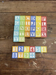 VTG Wood Block Alphabet Letters Pictures Complete Set 26 Wooden. New Old Stock - Picture 1 of 1