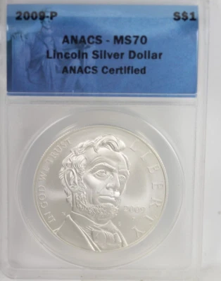 2009-P Lincoln Bicentennial Commemorative Silver Dollar : ANACS MS70 - Image 1 of 4