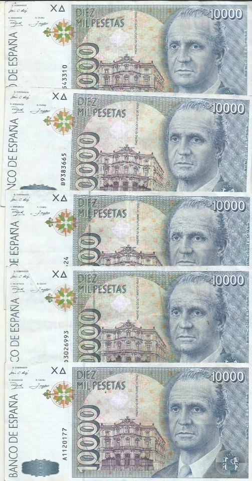 SPAIN LOT 5x 10000 PESETAS 1992 P 166. VF CONDITION. BARGAIN. 3RW 26GEN - Image 1 of 1
