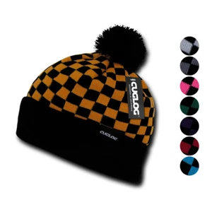 Cuglog Changbai Schachbrett Flagge Stil Winter Manschetten Mützen Bommel Hüte - Bild 1 von 18