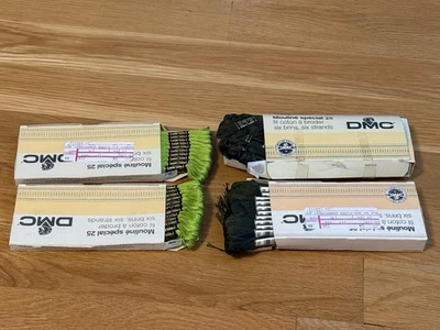 DMC FLOSS Mouline Special Embroidery Floss Box Lot SKEINS 907 & 934 GREENS - Image 1 of 4