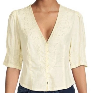 Free People Laurie Embroidered Top Blouse M Cottagecore Peasant Prairie Coquette - Picture 1 of 12