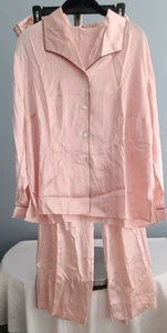 Neu ohne Etikett Damen Pyjama rot Umschlag Gr. L pfirsichfarben 100 % SEIDE Langarm lange Hose - Bild 1 von 21