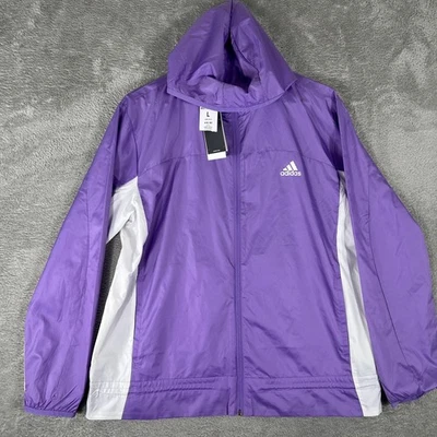Adidas Carrera Windbreaker Jacket Womens Large Purple White Running NWT - Image 1 of 4