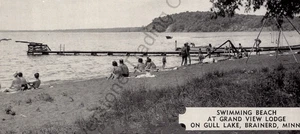 Cartolina di lino Swimming Beach Grand View Lodge Gull Lake Brainerd Minnesota - Foto 1 di 3