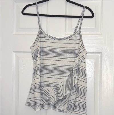 Maurice's Striped White and Navy Blue Ruffled Flowy Cropped Tank Top - Women's M - Image 1 of 4
