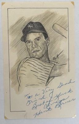 Hank Bauer Signed 5x8" Original Drawing JSA John Raitt Collection NY Yankees - Image 1 of 3