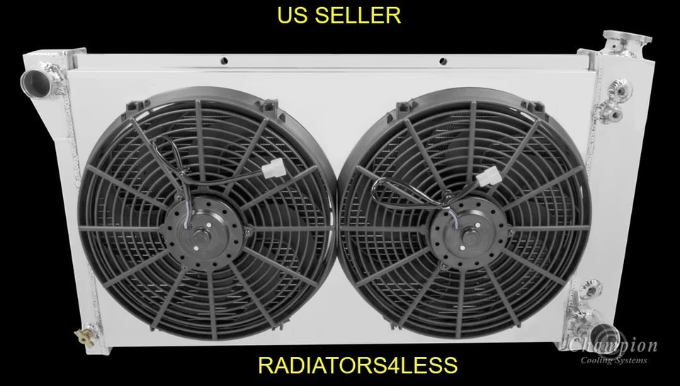 冠军 3 ROW 铝制收音机 Shroud 14 英寸粉丝 1967 - 72 雪佛兰卡车 C10 拾音器 — 第 1/3 张图片