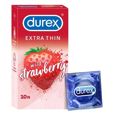 Durex Extra Thin Wild Strawberry Flavoured Condoms for Men - 10s - Image 1 of 4